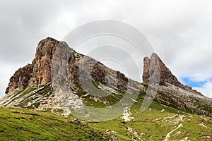 Mountain Sextner Stein and Toblinger Knoten in Sexten Dolomites, South Tyrol