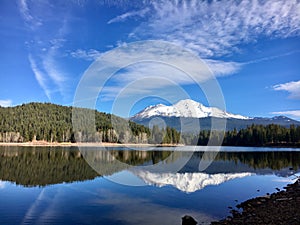 Mountain Shasta is under the sky