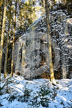 mountain side covered in ice in forest Narke Sweden