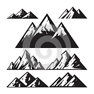 Mountain sign vector illustration - icons set. Silhouette abstract symbol. Black and white color. Graphic design elements.