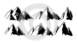 Mountain silhouette set, Collection of vector illustrations featuring silhouettes of mountain ranges, specifically rocky mountains