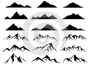 Mountain silhouette set. Isolated vector collection