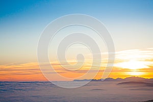 Mountain silhouette at sundown