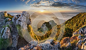 Mountain silhouette at sunset in Tatras, Slovakia