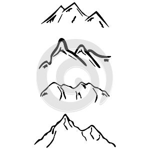 Mountain silhouette, vector icon, Rocky peaks. Mountain ranges