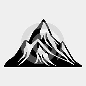 Mountain silhouette - vector icon. Rocky peaks. Mountains ranges. Black and white mountain icon