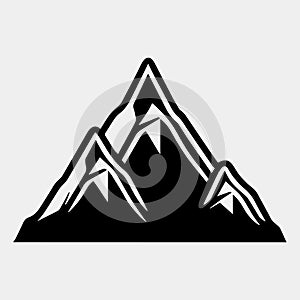 Mountain silhouette - vector icon. Rocky peaks. Mountains ranges. Black and white mountain icon