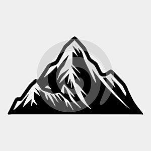 Mountain silhouette - vector icon. Rocky peaks. Mountains ranges. Black and white mountain icon