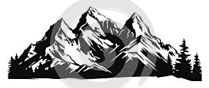 Mountain silhouette - vector icon. Rocky peaks. Mountains ranges. Black and white mountain icon isolated