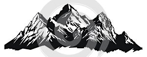 Mountain silhouette - vector icon. Rocky peaks. Mountains ranges. Black and white mountain icon isolated