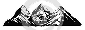 Mountain silhouette - vector icon. Rocky peaks. Mountains ranges. Black and white mountain icon isolated