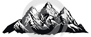 Mountain silhouette - vector icon. Rocky peaks. Mountains ranges. Black and white mountain icon isolated