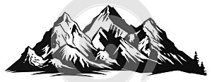 Mountain silhouette - vector icon. Rocky peaks. Mountains ranges. Black and white mountain icon isolated