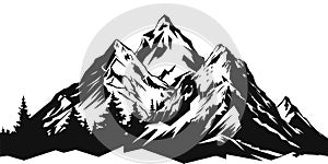 Mountain silhouette - vector icon. Rocky peaks. Mountains ranges. Black and white mountain icon isolated