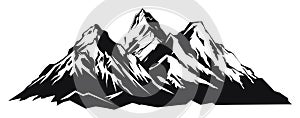 Mountain silhouette - vector icon. Rocky peaks. Mountains ranges. Black and white mountain icon isolated