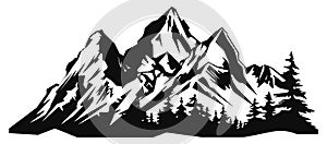 Mountain silhouette - vector icon. Rocky peaks. Mountains ranges. Black and white mountain icon isolated