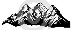 Mountain silhouette - vector icon. Rocky peaks. Mountains ranges. Black and white mountain icon isolated