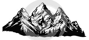 Mountain silhouette - vector icon. Rocky peaks. Mountains ranges. Black and white mountain icon isolated.