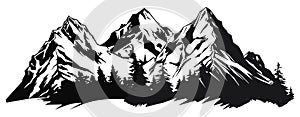 Mountain silhouette - vector icon. Rocky peaks. Mountains ranges. Black and white mountain icon isolated