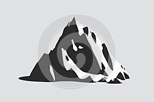 Mountain silhouette - vector. Rocky peaks. Mountains ranges. Black and white mountain icon isolated