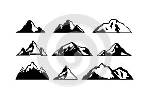 Mountain hills, rocks and peaks. Silhouette icon vector illustration. Logo art design clip art sets.