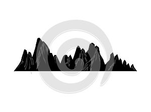 Mountain silhouettes overlook. Vector rocky hills terrain vector, mountains silhouette set isolated on white background