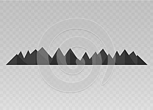 Mountain silhouettes overlook. Vector rocky hills terrain vector, mountains silhouette set isolated on white background