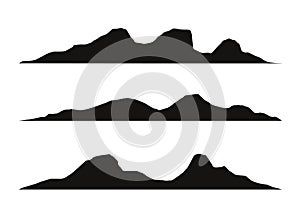 Mountain silhouettes overlook. Vector rocky hills terrain vector, mountains silhouette set isolated on white background