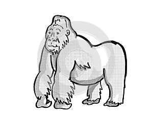 Mountain silver back gorilla Endangered Wildlife Cartoon Mono Line Drawing photo