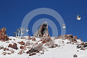 Mountain ski resort Elbrus Russia, gondola lift, landscape winter mountains