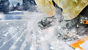 Mountain-skier legs closeup