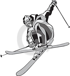 Mountain skier on skis