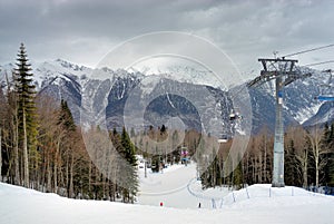 Mountain skiing slope