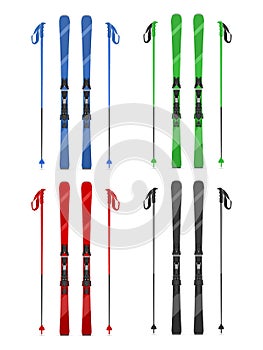 Mountain skis and poles set