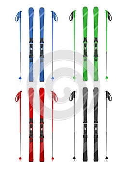 Mountain skis and poles set