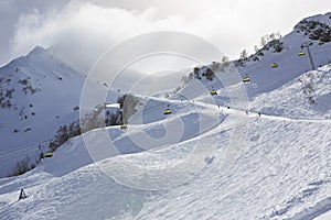 Mountain skitrack on the slope