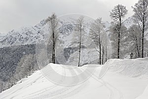 Mountain skitrack on the slope of Caucasus