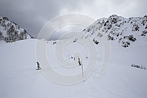 Mountain skitrack on the slope of Caucasus