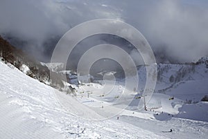 Mountain skitrack on the slope of Caucasus