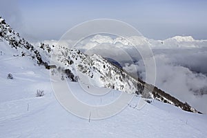 Mountain skitrack on the slope of Caucasus