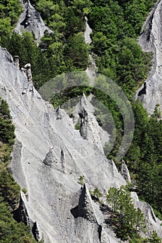 Mountain slope and the origine of earth pyramids, french Hautes-Alpes