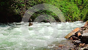 Mountain small mountain river with cold clear water.