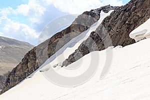 Mountain snow and glacier panorama with Eiswandbichl north face in Glockner Group, Austria