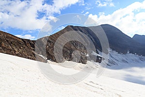 Mountain snow and glacier panorama with summit Großer Bärenkopf in Glockner Group, Austria