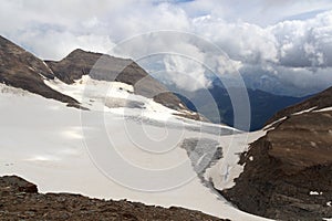 Mountain snow and glacier panorama with summit Hohe Dock in Glockner Group, Austria