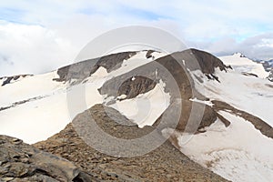 Mountain snow and glacier panorama with summit Mittlerer Bärenkopf in Glockner Group, Austria