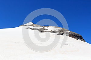 Mountain snow panorama and summit Johannisberg (High Tauern) in Glockner Group, Austria