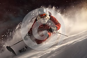 mountain snowboarder santa christmas ski holiday snow sport winter skier. Generative AI.