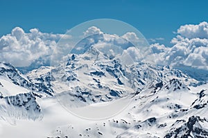 Mountain snowy landscape. View from mount Elbrus.