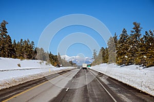 Mountain snowy road in Colorado, United States winter in Colorado